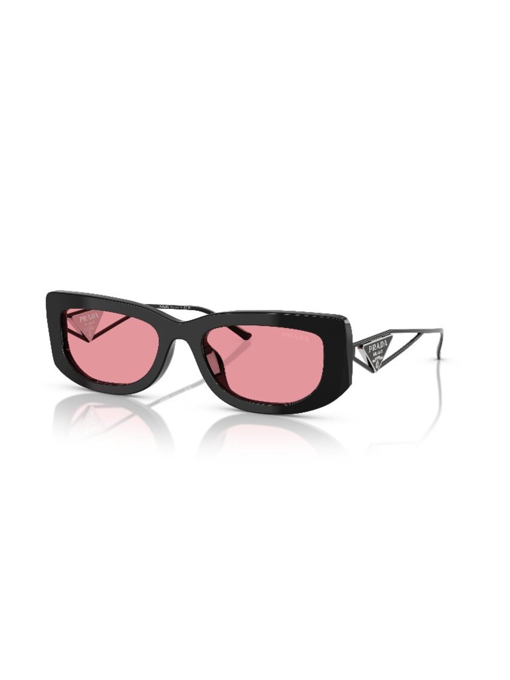 New Prada Women's Sunglasses Black Square Pink Lens Acetate Frame PR 14YS 1AB30L